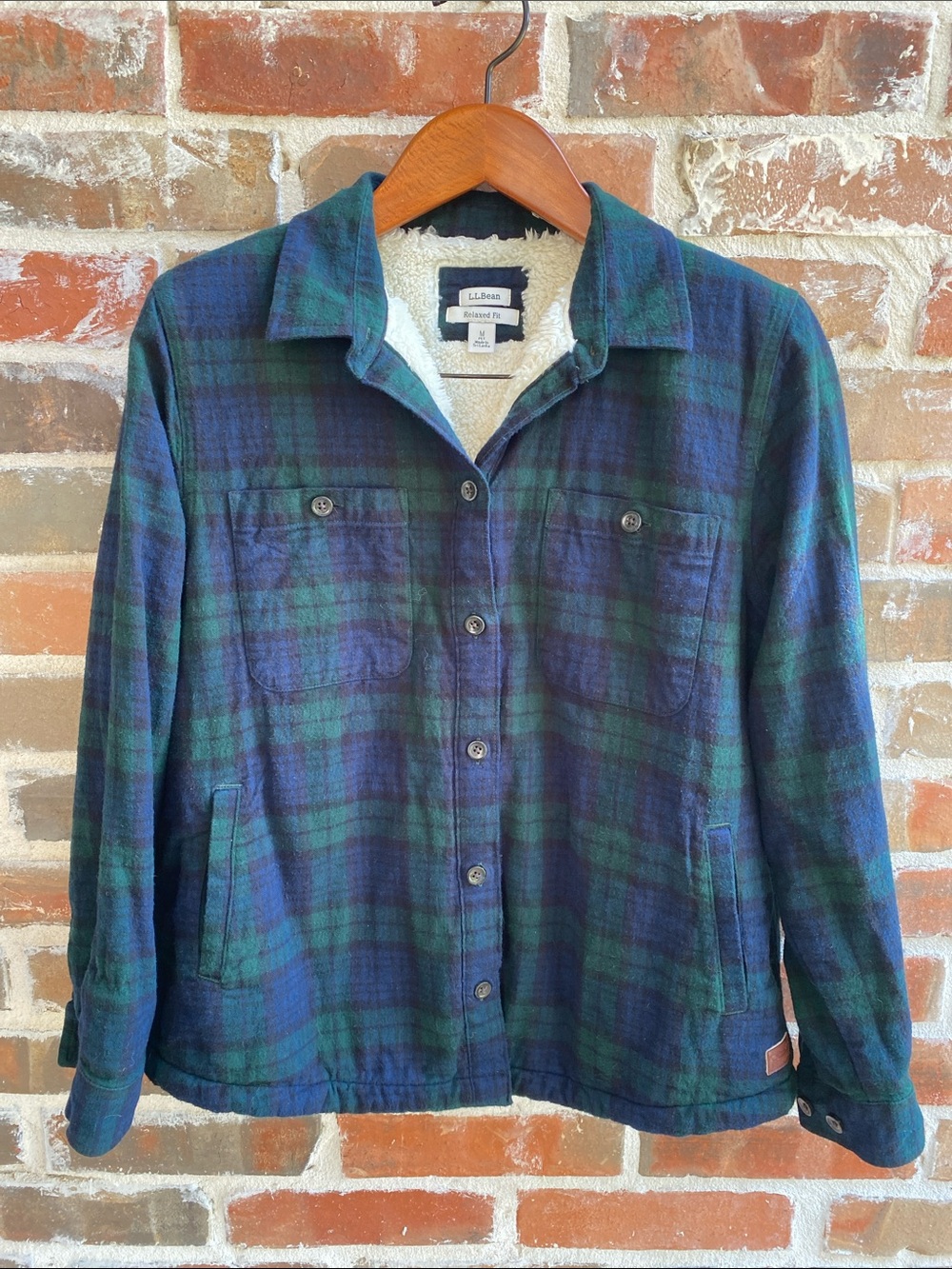 L.L. Bean Women’s Blue & Green Plaid Cozy Lined Shirt Jacket Relaxed Fit Sz. M